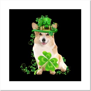 Lucky Corgi Shamrock St Patrick's Day Posters and Art